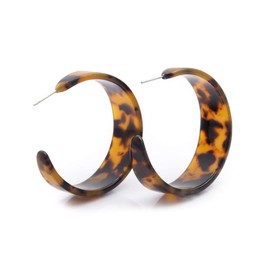 Leopard C-Shaped Acrylic Earrings. Bohemian Geometry Resin Hoop Earring Tortoise Shell Stud Earrings for Women Statement Earring (Brown)