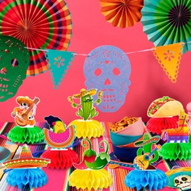 Fiesta Honeycomb Table Centerpiece,9pcs Mexican Fiesta Party Centerpieces,Cinco de Mayo Table Decorations & Mexican Centerpieces for Tables, for Mexican Party Decorations or Fiesta Table Decor