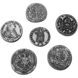 lazzaro italy Pirate Coins Gift Idea Passion Accessories Gadget Piracy Cosplay Fantasy Pack of 6 Metal Silver Plated for Hunting Treasure Pirate-Artisanal reproduction