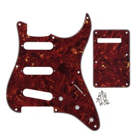 FLEOR SSS 8 Hole ST Pickguard Guitar Backplate Tremolo Cavity Cover with Screw for Vintage ST Style Guitar Parts, 4Ply Red Tortoise Shell