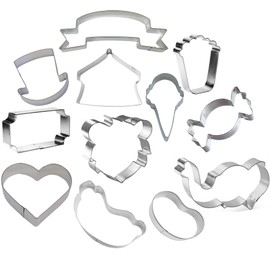 Circus Carnival Cookie Cutter 12 Piece Set from The Cookie Cutter Shop - Circus Tent, Top Hat, Popcorn, Ticket, Hot Dog, Lion Face, Elephant Face Cookie Cutters – Tin Plated Steel Cookie Cutters
