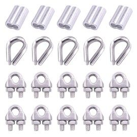 Glarks 24 Pieces M6 Wire Rope Clamps with Cable Thimbles Combo and Aluminum Crimping Loop Sleeve Set for Wire Rope Cable Thimbles Rigging (1/4 Inch Wire Rope Clips Set)