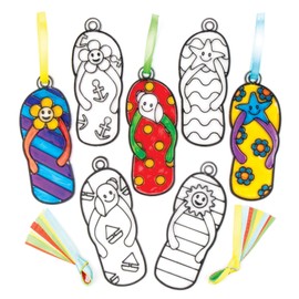 Baker Ross AV224 Flip Flop Suncatcher Decoration Set for Children to Design Decorate and Display - Creative Summer Craft Set for Kids (Pack of 8)