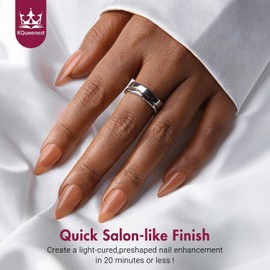 KQueenest Gel x Nail Tips Short Almond - Soft Gel Nail Tips Kit, Acrylic Press on Nails Short Stiletto, Natural Pre Colored Gel Tips Nails Fake Nails for Neutral Dark Skin 15 Sizes (Brown)