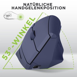T'nB - Ergonomische Vertikale Kabellose Wiederaufladbare Maus, 53° Neigung zur Linderung von Handgelenkschmerzen, Bluetooth- und USB-A-Verbindung, Vor-/Zurück-Tasten, Optimaler Komfort - Blau