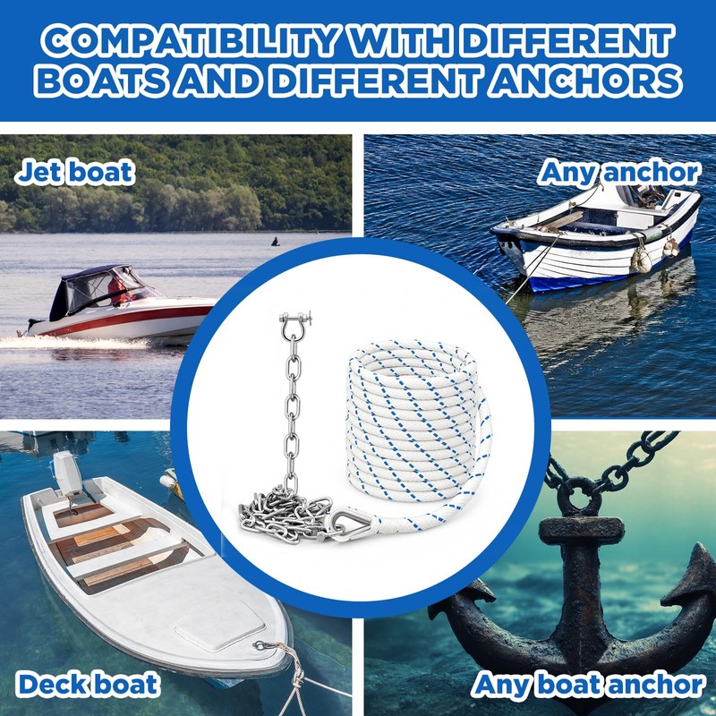 1/2" Boat Anchor Rope 100 ft with Anchor Chain 1/4"