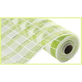 Plaid Check Deco Poly Mesh Ribbon- 10" x 10 Yards (Apple Green, White)