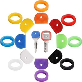 32 Pack Key Caps Covers Tags Set, Plastic Key Cap Identifiy Cover Tags for Easy Identifying Key, Protect Keys, 8 Assorted Colors 2 Styles (32 Combination of circle and semicircle)