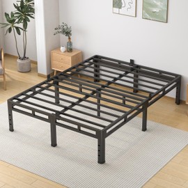 NKZ Queen Size Bed Frame 14 Inch, Metal Bed Frame & Box Spring 2 in 1 Platform with Round Corner Legs, 4000lbs Weight Capacity Reinforced Metal Frame, Headboard Hole, Noise-Free, Easy Assembly