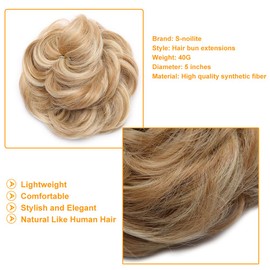 S-noilite Hair Bun Extensions Messy Wavy Curly Dish Donut Scrunchie Hairpiece Accessories Chignons Updo Ponytail Pony Tail Synthetic Hair Extension for Women Girl -1 Piece 40G Dark Blonde to Bleach Blonde