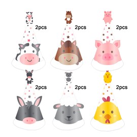 12pcs Animal Theme Birthday Party Hats, Fun Cone Hats for Kids Adults, Cute Animal Theme Birthday Hat Happy Birthday Hat for Party Headwear