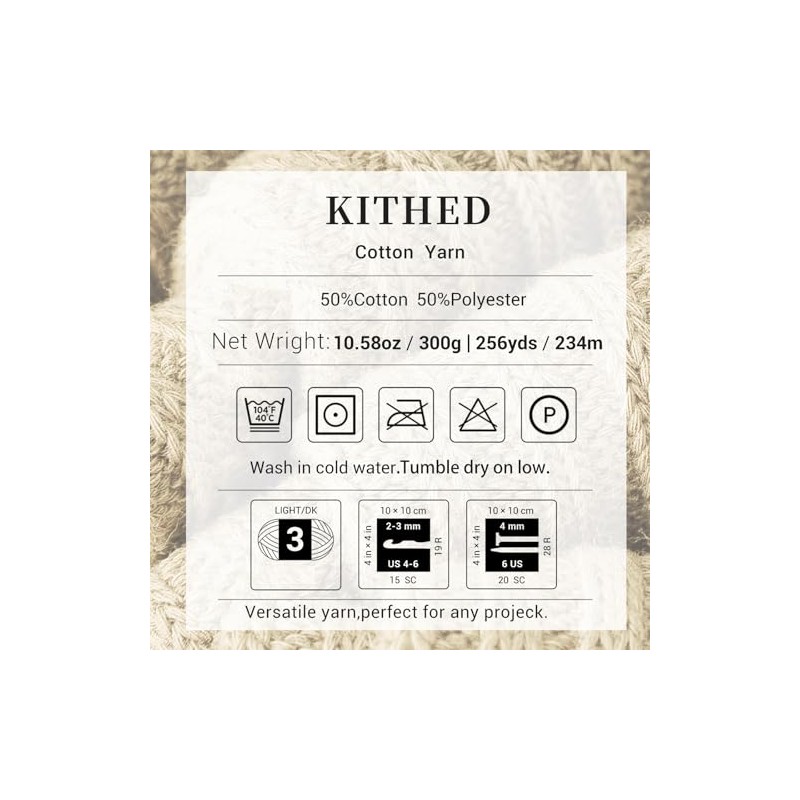 KITHED Cotton YarnÔºå10.5ozÔºå526yardÔºå3 Pack ÔºåSoft Yarn for Crocheting and Knitting