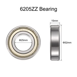 sourcing map 2pcs 6205ZZ Bearing 25x52x15mm, Chrome Steel Double Shielded Precision Bearing, Lubricated Deep Groove Ball Bearings, P6 (ABEC 3)