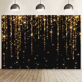 AIBIIN 7x5 ft Black and Gold Graduate Backdrop Wedding Anniversary Sparkles Photography Background Prom 2025 Gold Bokeh Dripping Birthday Party Decoration Congrats Grad Class of 2025Photo Studio Props
