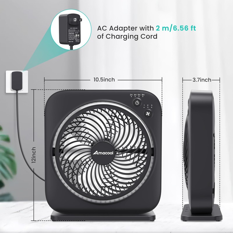 AMACOOL Table Fan, 12 inch Box Fan with 3 Adjustable