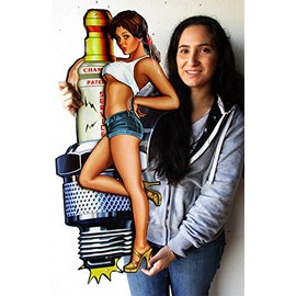 American Collectibles Spark Plug/Pin-Up Plasma Cut Metal Sign 38" by 18"
