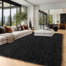PAGISOFE 4x6 Fluffy Bedroom Rugs Black Modern Living Room Area Rug Fuzzy Shaggy Carpet Indoor Plush Nursery Rugs for Kids Room Furry Floor Rug for Boys Carpet for Teen Dorm Room Decor