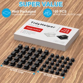105 PCS Adhesive Cable Clips Black (Small & Large), Upgraded Wall Wire Holder for Cord Organizer Cable Management Under Desk, Outdoor Light Clips Hooks for LED, Car Dash Cam, HDMI, Extension Cord