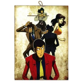 Picture Vintage Style Lupin III Series Main Collectible Characters Laser Print On Wood Made in Italy - Gift Idea