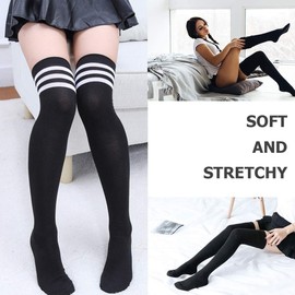 DRESHOW 6 Pairs High Thigh Socks Striped Over Knee Thin Tights Long Stocking Knee High Leg Warmer