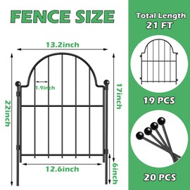 Blingluck Garden Fence, 17 in(H) x 21 ft(L) Arched Rustproof Metal No Dig Fence Garden Fence Border, Ground Stake Animal Barrier Fence for Rabbit Dog, Outdoor Landscape Decor for Yard & Patio,19 Pack