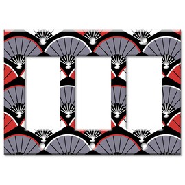 Art Plates 3 Gang Decora - GFCI Decorative Metal Wall Plate - Red, White and Gray Fans - (Made in USA)