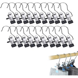 Genérico Space-Saving Clothes and Hat Storage Hook, Anti Rust Clips for Clothes, Heavy Duty Metal Hook Clips with Non-Slip Grip for Closet, Laundry, Boots, Socks, Towels, Travel Use (A-Black,20 PCS)