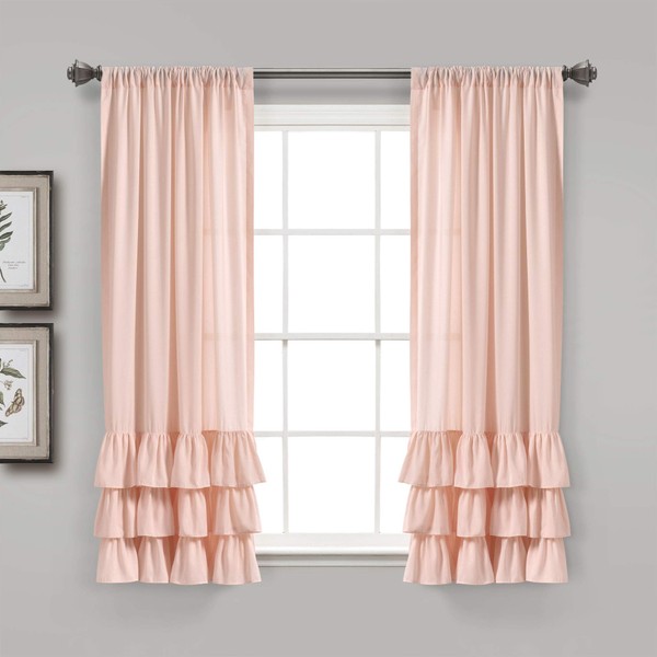 Lush Decor, Blush Allison Ruffle Curtains Window Set for Living, Dining Room, Bedroom, 63" x 40", 63 in L Panel Pair
