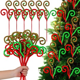 Knitgrip 12 Pcs Christmas Tree Topper Red and Lime Green Furry Christmas Tree Picks 15.75 Inch Green Fur Curly Stems Christmas Tree Ornament for Xmas Tree Topper Filler Branch Wreath Home Decor