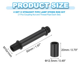 PATIKIL Straight Tube Lamp Stem Set, Lamp Stem 4 Pieces M10 Carbon Steel 50 mm (1.97 Inches) Long Double Sided Threaded Tube with Coupling Nut Sleeve for Chandelier, Black