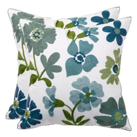 Tosleo Set of 2 Flower Cushion Covers, 45 x 45 cm, Spring Blue Garden Cushion Covers, Decorative Modern Decorative Cushion Covers for Sofa, Bedroom, Car, Farmhouse, Living Room, Home Decoration