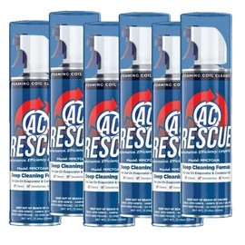 AC Rescue 6 Pack Foaming No Rinse Coil Cleaner and Degreaser For Air Conditioning And Refrigeration Condensers, Aerosol Spray, 18 oz.