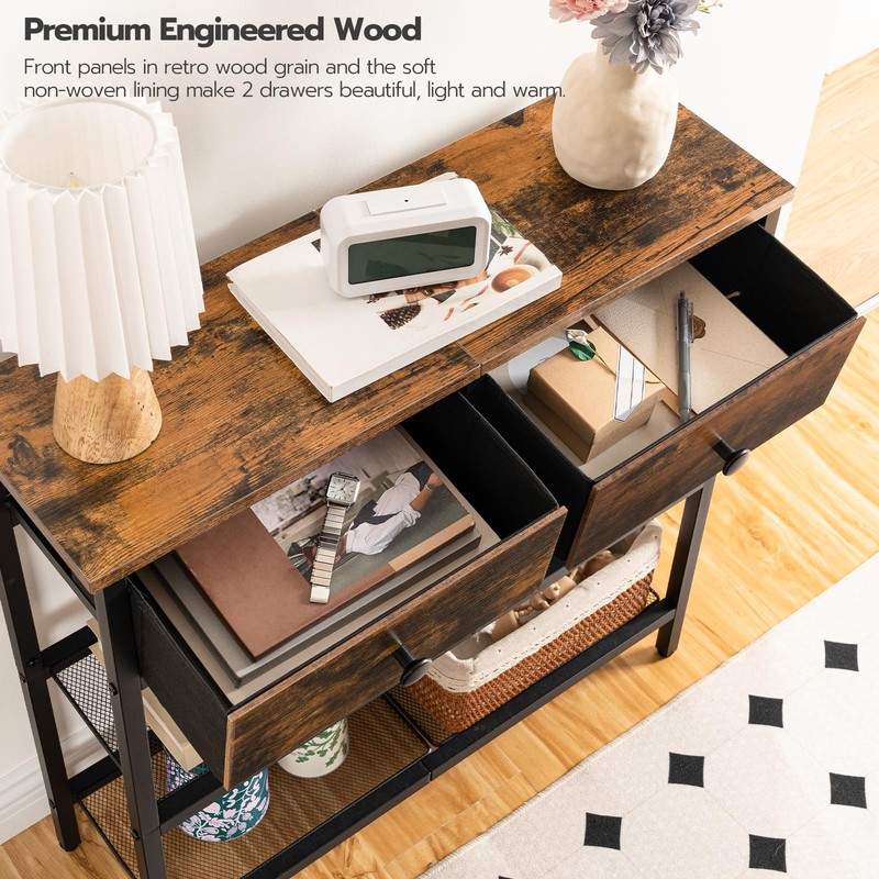 HOOBRO 29.5" Narrow Console Table with 2 Fabric Drawers, Sofa