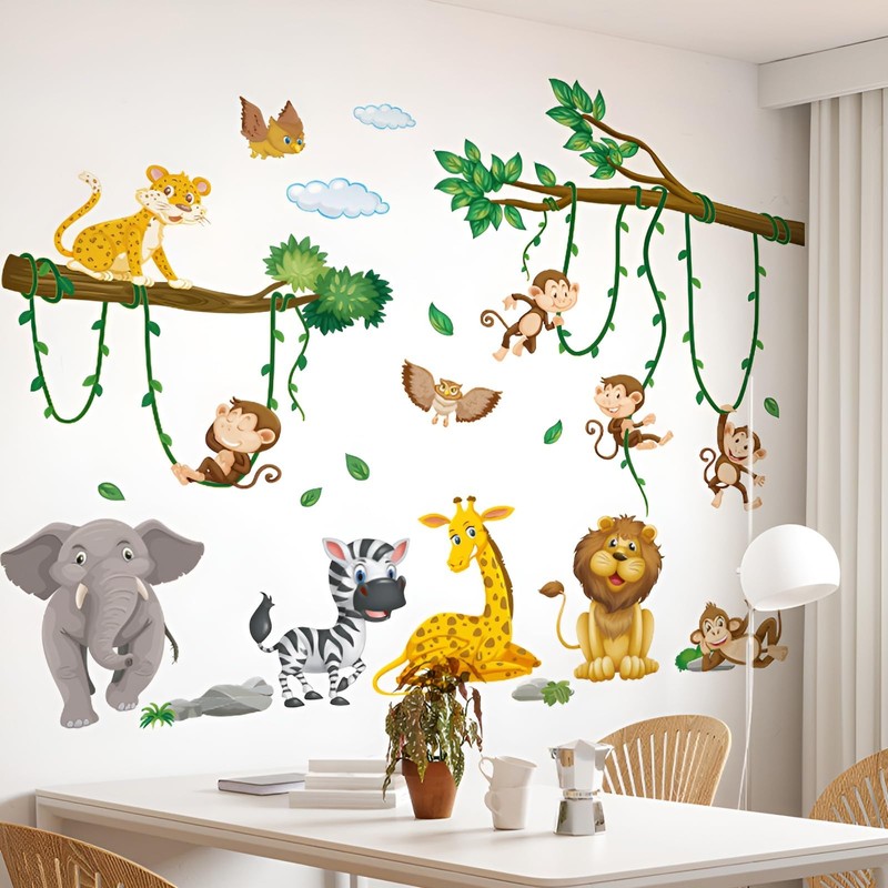 Large Jungle Animal Wall Decals, Animal Party Windows for Early