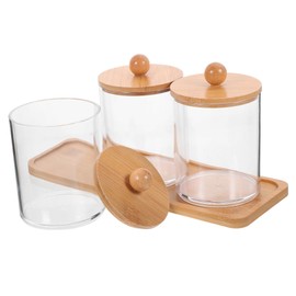NOLITOY 2 Sets Cotton Pad Jars Bamboo Lid Storage Jars Cotton Swab Holders Restroom Organizer Small Canister