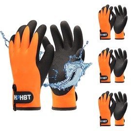 HPHST Work Gloves Winter Waterproof Thermal Warm Winter Gloves Assembly Gloves Grip Winter Work Gloves Work Double Layer Nylon Insulated Gloves (Orange-3 Pairs, L)