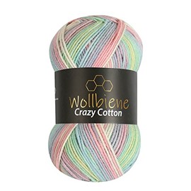 Wollbiene Crazy Cotton Batik, 100 g with Colour Gradient, 55% Cotton, Multicoloured Knitting Wool, Crochet Wool, Wool, All-Year Wool (2010 Green, Pink, White, Pastel)