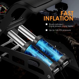 VERENO Double Barrel Bike Floor Foot Pump,Portable Air Pump Inflator Pump with 160PSI Precision Pressure Gauge Fits Presta Schrader and Deutschland Valve for Bicycle,Ball,Scooter,Car,Toys Inflatable