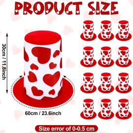 ShinyMatch 12 Pieces Valentine's Day Top Hat for Adult Felt Red Heart Stovepipe Hats Valentine's Day Party Hat Valentine Dress up Costume Accessories for Valentine Cosplay Performance Party Supply