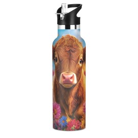 Bentoheaven Botella de agua para niños de acero inoxidable para niños y niñas, 2 tapas (de sorbo y con popote), asa y bota de silicona, termo aislante