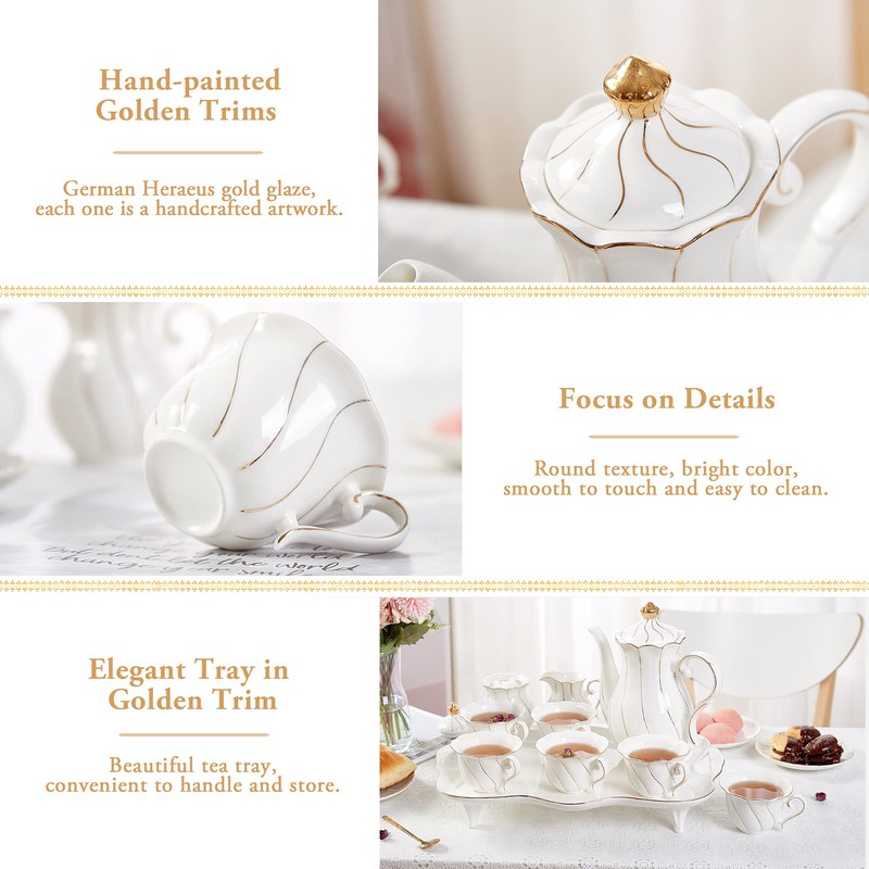DUJUST 14 pcs Tea Set for 6 with Tea Tray