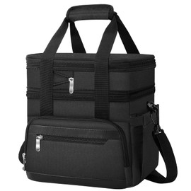 MIAOJIE Lunch Box for Men & Women - Double Layer Large Insulated Leakproof Lunch Bag with Adjustable Shoulder Strap, Expandable Adult Lunch Cooler Bag for Work, Office, Travel, Camping-Black