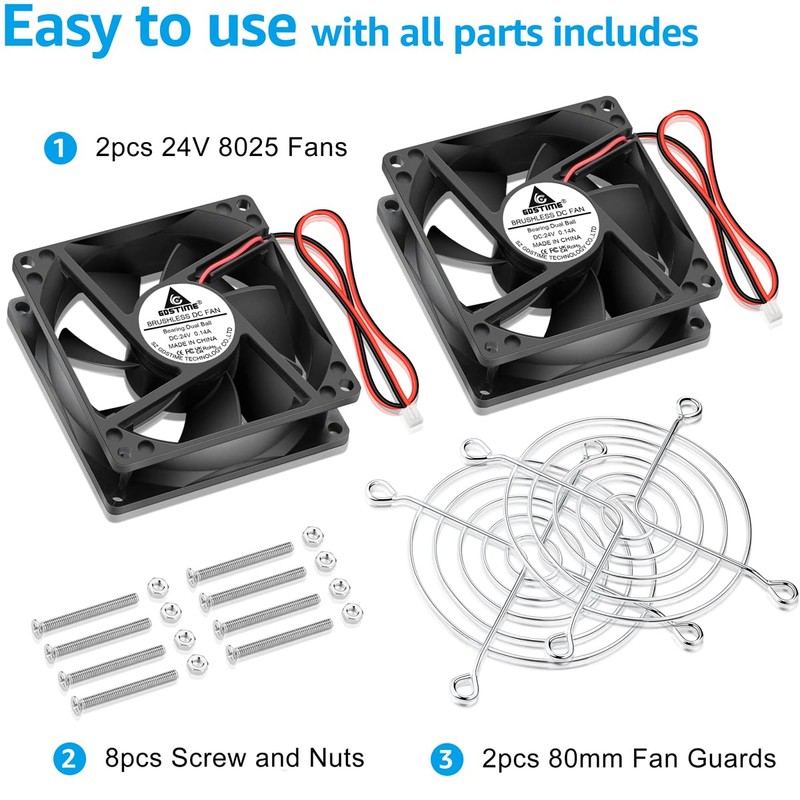 GDSTIME 2-Pack 80mm x 80mm x 25mm 24V Brushless DC