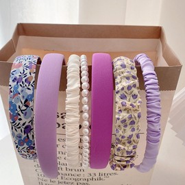 ElegGlo 7 Different Fashionable Headbands, Cute Decorations with Beautiful Purple Pearl Wide Flower Headbands Hair Accessories Purple Women's Gifts