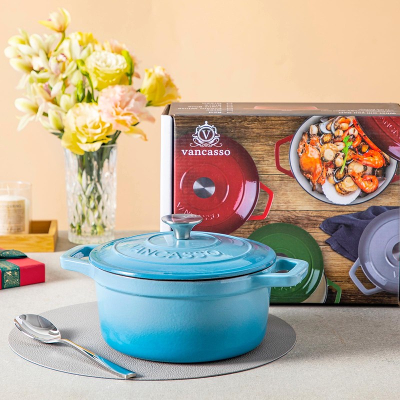 vancasso Enameled Cast Iron Dutch Oven, 2.5 QT Blue Naturally