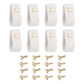 QUARKZMAN Pack of 8 Leather Drawer Knobs, Leather Handles, Replacement for Traditional Knobs for Drawers, Cupboards, Kitchen Cabinets, White