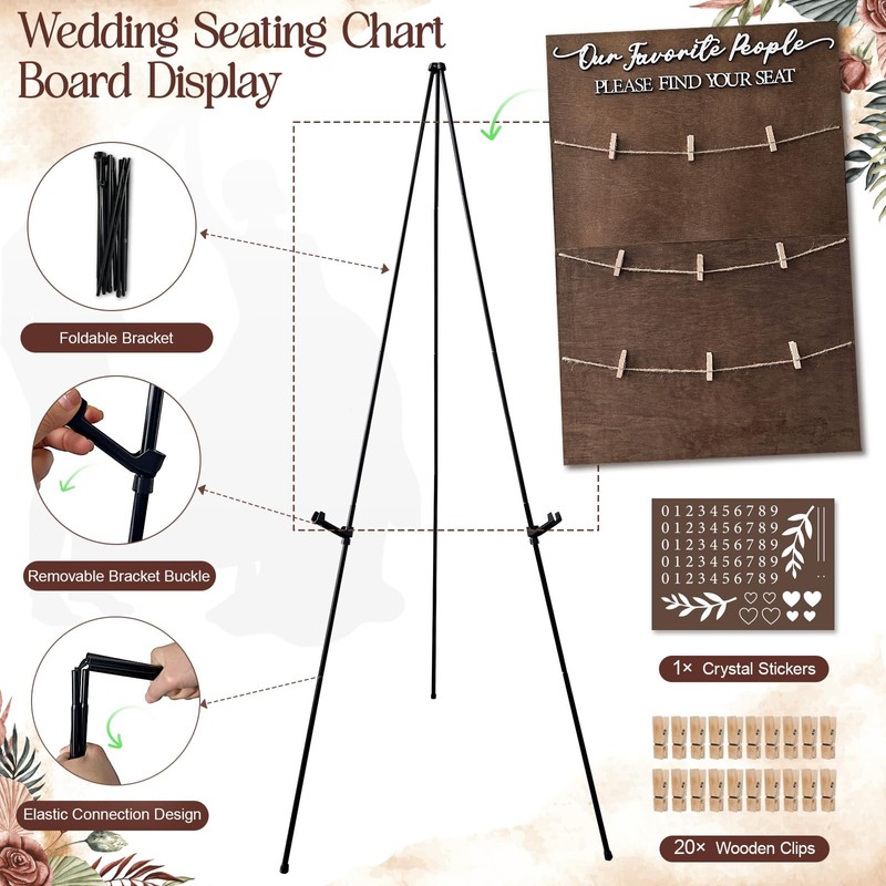 OurWarm Wedding Seating Chart with Easel Display Stand, Rustic Seating