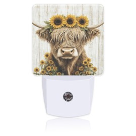 BLYKVGHQ Highland Cow Rustic Flowers Night Light,Plug into Wall with Dusk to Dawn Light Sensors,LED Nightlights for Bedroom,Bathroom,Kitchen,Hallway,Room Decor for Boys Girls