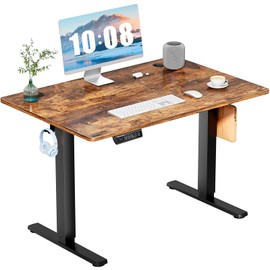 Sweetcrispy Height Adjustable Electric Standing Desk, 40 x 24 Inch Sit to Stand Up Computer Workstation Rising Gaming Office Table with 3 Memory Presets, Splice Board, T-Shaped Bracket Home