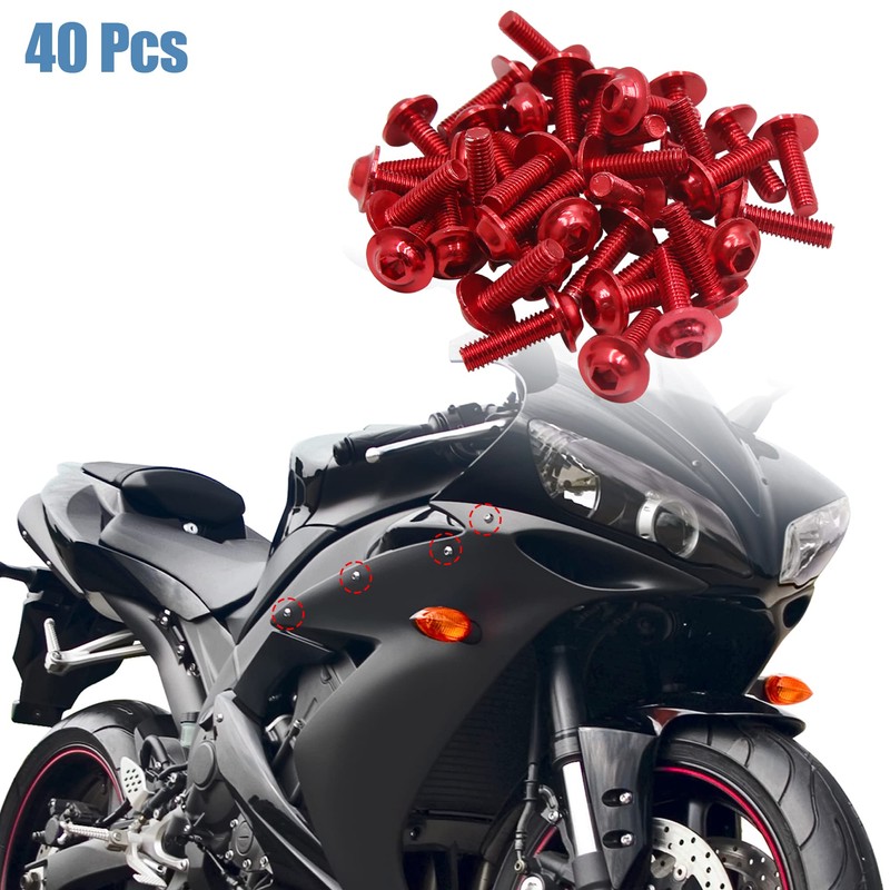 uxcell 40pcs M6 X 20mm Red Aluminum Alloy Motorcycle Hex